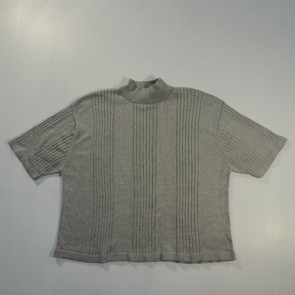 Vintage Arlando Sweater Womens Extra Large Silver Gray Mock Sparkle Shiny Crop - Picture 12 of 12